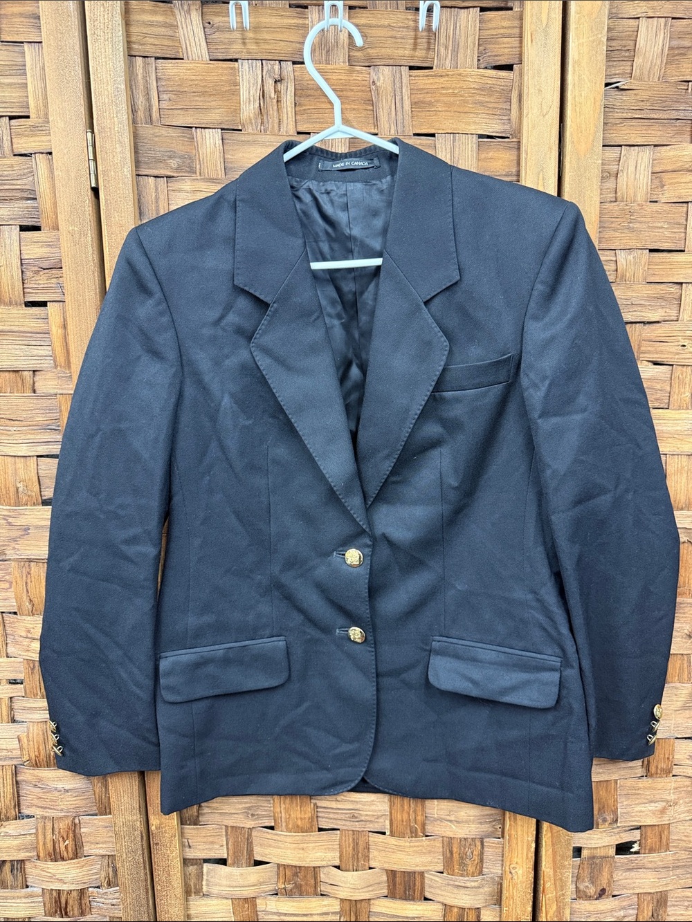 Vintage Made in Canada Wool Aquascutum Black Tailored Blazer with Gold Buttons